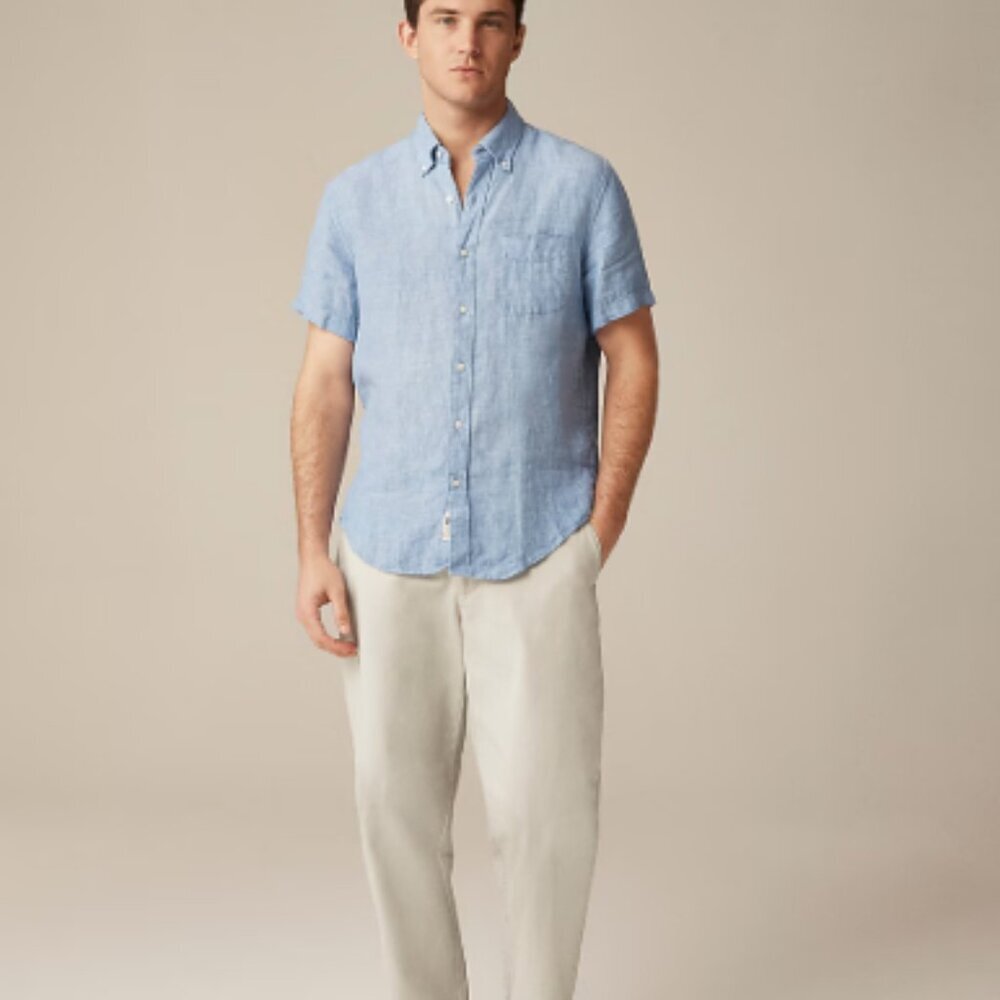 J Crew Short-sleeve Baird McNutt Irish linen shirt mens size Large